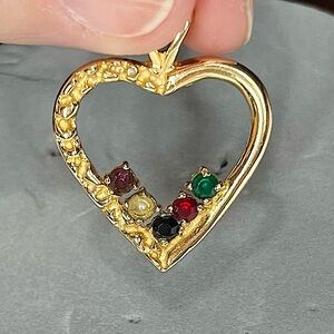 Vintage A+Z LIND 10K Gold Multi-Gemstone Heart Pendant Charm